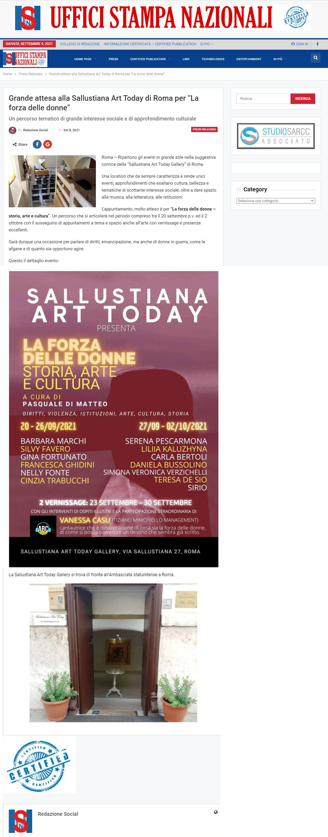 Articolo Evento Galleria Sallustiana - Anno 2021